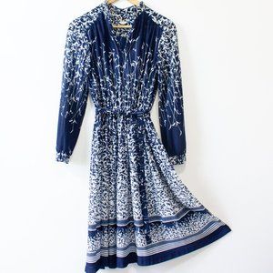 vintage blue and white dress, floral dress